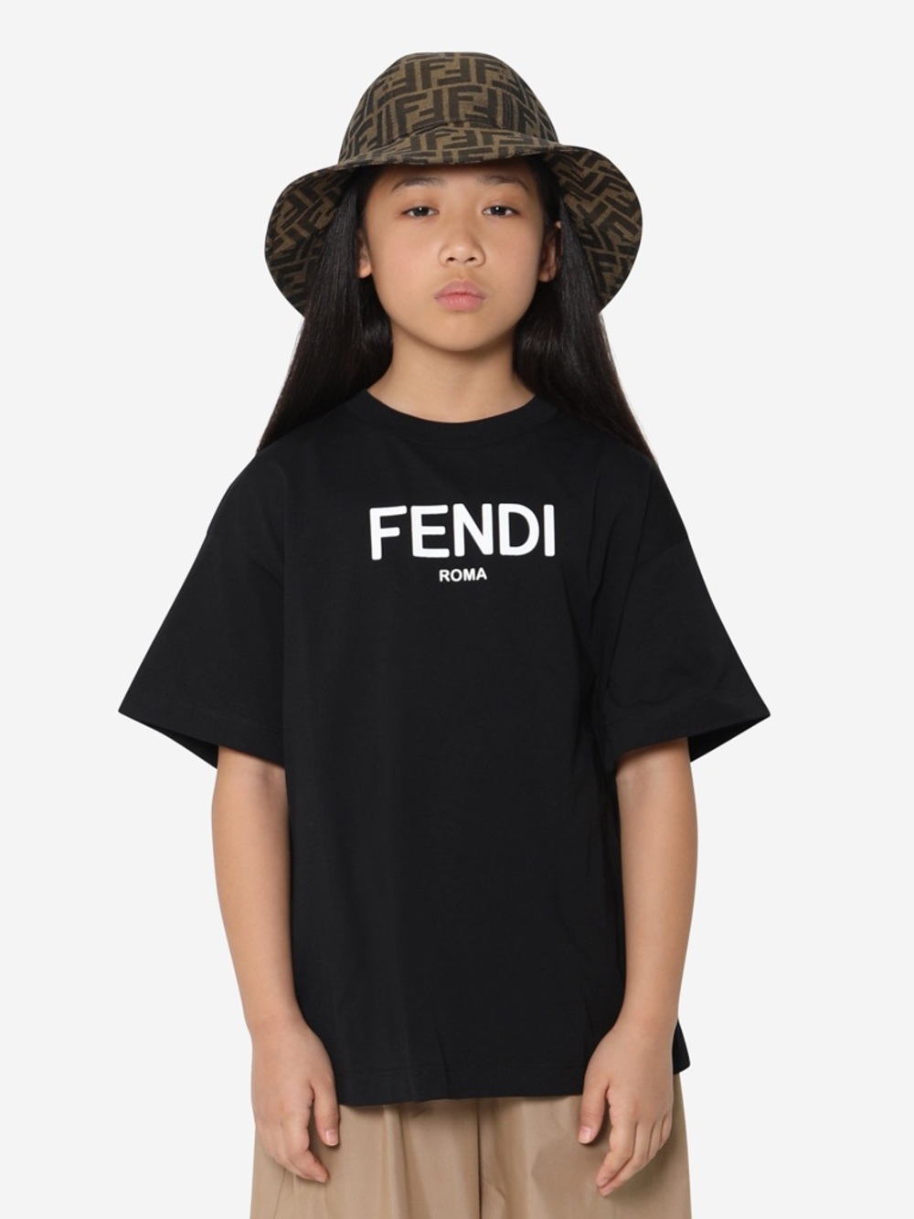 Fendi Black and Silver  Logo Kids Short Sleeve Tee unisex